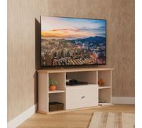 Vienna Corner Corner TV Unit Off-white & Light Oak 5 Shelves 1 Drawer 110cm