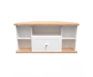 Vienna Corner Corner TV Unit White & Light Oak 5 Shelves 1 Drawer 110cm