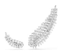 Vienna earrings, Mixed cuts, Feather, White, Rhodium plated