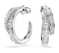 Vienna hoop earrings, Mixed cuts, White, Rhodium plated