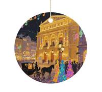 Vienna Opera House Ceramic Christmas Ornaments with Gold String - Personalized Double-Sided 2.9 Inch Xmas Tree Decorations, Rustic Winter Hanging Ornaments for Holiday Party Gift
