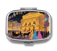 Vienna Opera House Pill Box 2-Compartment Portable Pill Case Square Metal Medication Organizer Small Weekly Medication Case with Mirror Stylish Vitamin Holder for Purse Pocket Travel
