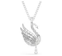 Vienna pendant and brooch, Mixed cuts, Swan, White, Rhodium plated
