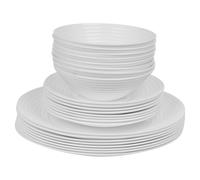 12/24 Pc Dinner Set Bowl Side Dinner Plate 12 or 24 Piece Smooth Plain or Wavy Service Set Dessert Cereal Bowl Plates (Vienna Ribbed - 24 Pcs)