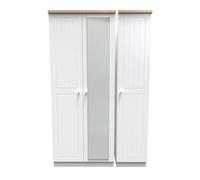 Vienna Tall Mirror Wardrobe White & Light Oak 1 Shelf 111cm
