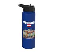 Vienna Trip Souvenir Skyline Lover Austria map Austrian Flag Stainless Steel Insulated Water Bottle