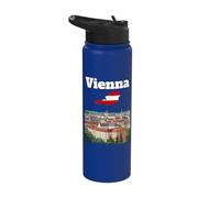 Vienna Trip Souvenir Skyline Lover Austria map Austrian Flag Stainless Steel Insulated Water Bottle