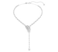 Vienna Y necklace, Mixed cuts, Feather, White, Rhodium plated