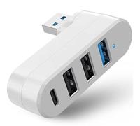 VIENON 4-Port USB 3.0 Hub [90°/180° Degree Rotatable], USB Splitter with 3 USB Ports & 1 USB C Power/Data Port, USB Extender for Laptop, Car, iMac, MacBook Air, MacBook Pro-White