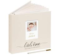 Vienrose Baby Self Adhesive Photo Album with DIY Photo Window Linen Cover Memory Book Morandi Colours, PVC Sleeve & 2 Decorative Cards Scrapbook Holds 6x4 Photos, 20 Sheets/40 Pages, Beige