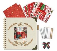 Vienrose Christmas Photo Album Scrapbook, 20.5 x 20.5 cm DIY Memory Book Linen Cover Kraft Paper with 20 Sheets 40 Pages, Square Window Photo Album for Family, Wedding, Travel Memories, Beige