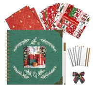 Vienrose Christmas Photo Album Scrapbook, 20.5 x 20.5 cm DIY Memory Book Linen Cover Kraft Paper with 20 Sheets 40 Pages, Square Window Photo Album for Family, Wedding, Travel Memories, Green