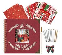 Vienrose Christmas Photo Album Scrapbook, 20.5 x 20.5 cm DIY Memory Book Linen Cover Kraft Paper with 20 Sheets 40 Pages, Square Window Photo Album for Family, Wedding, Travel Memories, Red