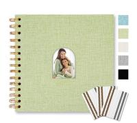 Vienrose DIY Scrapbook Album 20 x 20 cm Linen Arch Window Photo Album 40 Blank Pages Scrap Book Photo Albums for Wedding Baby Shower, Grass Green