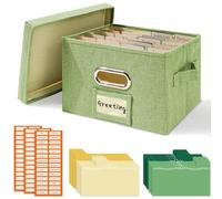 Vienrose Greeting Card Organizer 1 Pack, Storage Box with 20 Adjustable Dividers, Foldable Organizer Box Holds over 150 Cards, Storage Stickers Recipes Photos Envelopes Bills Vinyl Records, GrassGreen
