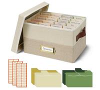 Vienrose Greeting Card Organizer Box with 20 Removable Dividers, 84 Self-Adhesive Labels, Foldable Storage Box Great for Greeting Cards, Photos, Envelopes, Stickers, Postcards Beige&Khaki