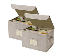 Vienrose Greeting Card Organizer Storage Box with 40 Removable Dividers, 168 Self-stick Labels, Perfect for Photos, Envelopes, Scrapbooking, Paper, Stickers Holder 2 Pack Beige
