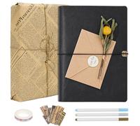 Vienrose Photo Album Scrapbook Kit, DIY Memory Book, 3 Ring Binder with Faux Leather Cover 30 Sheets 60 Pages Kraft Paper, Vintage Scrapbooking Supplies Set for Wedding, Anniversary, Family (Black)