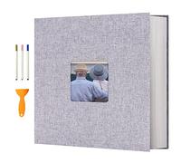 Vienrose Photo Album Self Adhesive Book with Window 120 Pages 33x32cm Grey | Linen Cover, Scrapbook Album, 4X6 8X10 Photos, Metallic Pen, Wedding Baby Travel