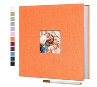 Vienrose Photo Album Self Adhesive Book with Window 40 Pages 28x27cm Orange | Linen Cover, Scrapbook Album, 4X6 8X10 Photos, Metallic Pen, Wedding Baby Travel
