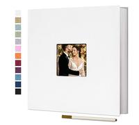 Vienrose Photo Album Self Adhesive Book with Window 40 Pages 28x27cm White | Linen Cover, Scrapbook Album, 4X6 8X10 Photos, Metallic Pen, Wedding Baby Travel