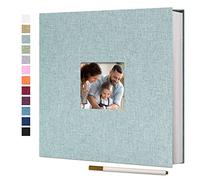 Vienrose Photo Album Self Adhesive with Window 40 Pages 28x27cm Turquoise | Linen Cover, Scrapbook Album, 4X6 8X10 Photos, Metallic Pen, Wedding Baby Travel