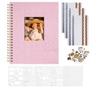 Vienrose Scrapbook Album, 28x20.5 cm Linen Cover Photo Album with 40 Pages White Blank Kraft Paper, DIY Scrapbooking Supplies Kit for Couple Baby Family Wedding Travel, Pink