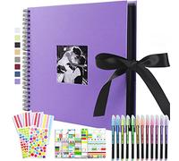Vienrose Scrapbook Photo Album Set with Stickers and Colorful Pens 12x12 inches DIY Cover Photo Pocket 80 Pages Silk Ribbon Hardcover Album for Guest Book Wedding Valentines Day