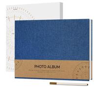 Vienrose Self Adhesive Photo Album for 4 x 6 Picture, Linen Cover Scrapbook Album 40 White Pages DIY Scrapbook with a Ballpoint Pen and Gift Box for Wedding, Birthday, 21.5 x 30 cm, Navy Blue