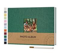 Vienrose Self Adhesive Photo Album with Picture Window for 4 x 6 Photos, Linen Cover DIY Scrap Book Album 40 White Pages for Travel, Photo Book with a Ballpoint Pen, 21.5 x 30 cm, Dark Green