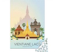 Vientiane Laos Landmark Illustration, 1000 Piece Paper Jigsaw, 38x26cm/1000pcs