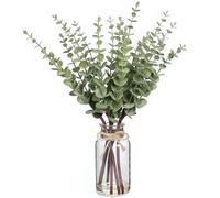 VIERENA 17.5" Artificial Eucalyptus Stems in Glass Vase with Faux Water,Fake Plant Eucalyptus Leaves White Seeds for Centerpiece Table Decorations Farmhouse Wedding Home Greenery Decor (Sage Green)