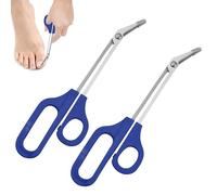 Vierone 2Pcs Blue Long Handled Toenail Clippers, Plastic + Stainless Steel, Angled Blade, Non-Slip Handle, Suitable for Seniors & Pregnant Women