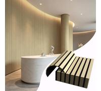 Vieshful 10 Pack Flexible Wood Slat Wall Panels, 28x40cm Modern Acoustic Paneling, Peel & Stick Style 3D Slatted Wood Decor for Columns, Curved Walls & Island, Sound Absorbing, Natural Oak
