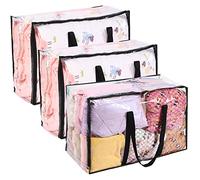 Vieshful 3 Pack Clear Comforter Storage Bag, 110L Clothes Storage Bag with Zipper Closet Organizer, Plastic Storage Containers Moving bags for Comforter, Blanket, Bedding, Duvet, Toys