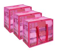 Vieshful 3 Pack Clear Storage Bags Clothes Storage Bags with Zips 40L Transparent Underbed Storage for Clothing, Blankets, Duvet, Pillow, Pink