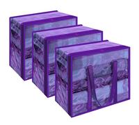 Vieshful 3 Pack Clear Storage Bags Clothes Storage Bags with Zips 40L Transparent Underbed Storage for Clothing, Blankets, Duvet, Pillow, Purple