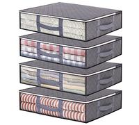 Vieshful 4 Pack Underbed Storage Bags 40L Foldable Clothes Bag Large Capacity Storage Containers with Clear Window Reinforced Handles Zippered Organizer for Comforters Blankets Bedding, Grey