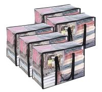 Vieshful 5 Pack Clear Storage Bags 40L Clothes Storage Bags with Zips Underbed Storage for Clothes, Duvet, Blankets, Toys Plastic Moving Bags Black