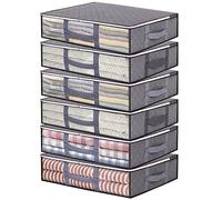 Vieshful 6 Pack Underbed Storage Bags 40L Foldable Clothes Bag Large Capacity Storage Containers with Clear Window Reinforced Handles Zippered Organizer for Comforters Blankets Bedding, Grey