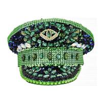 VIESSLG Multicolor Buning Man Sequin Burning Military Captain Sergeant Hat Rhinestone Festival Party Hat (Color : Green, Size : L)