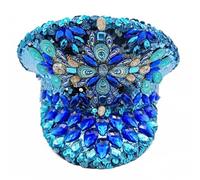 VIESSLG Multicolor Buning Man Sequin Burning Military Captain Sergeant Hat Rhinestone Festival Party Hat (Color : Blue, Size : L)