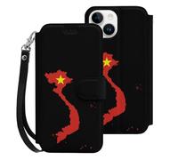 Vietnam Flag Map Mobile Phone Front Flip Cases Compatible with iPhone 15/15 Plus/15 Pro/15 Pro Max Anti-Scratch Covers