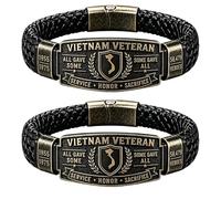 Vietnam Veteran Honor Bracelet, 1955-1975 Commemorative Braided Wristband, All Gave Some Some Gave All Metal Cuff Bangle, Military Memorial Keepsake Gift for Men Dad Grandpa (2PCS)
