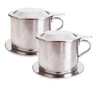 Vietnamese Coffee Dripper 2Pcs Set Stainless Steel Coffee Dripper Set Includes Lid, Tray, Filter, Vietnamese Maker with Handle, Slow Drip Maker, Filter, Drippe