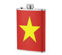 Vietnamese Flag 8oz Leather Hip Flask - Stainless Steel Whiskey Flask for Drinks, Pocket Liquor Set for Men Wedding Groomsman