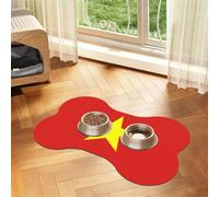 Vietnamese flag Bone Shaped Absorbent Dog Feeding Mat | 16"X24" Waterproof Pu Leather Pet Food Placemat With Non Slip Rubber Backing Fast Drying Spill Proof Mat For Dogs Cats Floor