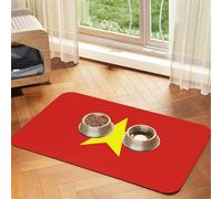 Vietnamese Flag Pet Food Mat 23.62x15.71in Absorbent Non-Slip PU Leather Feeding Mat for Dogs Cats Rubber Bottom Fast Drying Rollable Pet Bowl Placemat