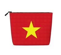 Vietnamese Flag Portable Makeup Case Fake Hemp, Women's Travel Organizer Large Capacity Zippered Pouch