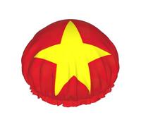 Vietnamese Flag Print Bath Hair Cap Double Layer Shower Cap For Women And Men Reusable Lightweight Soft